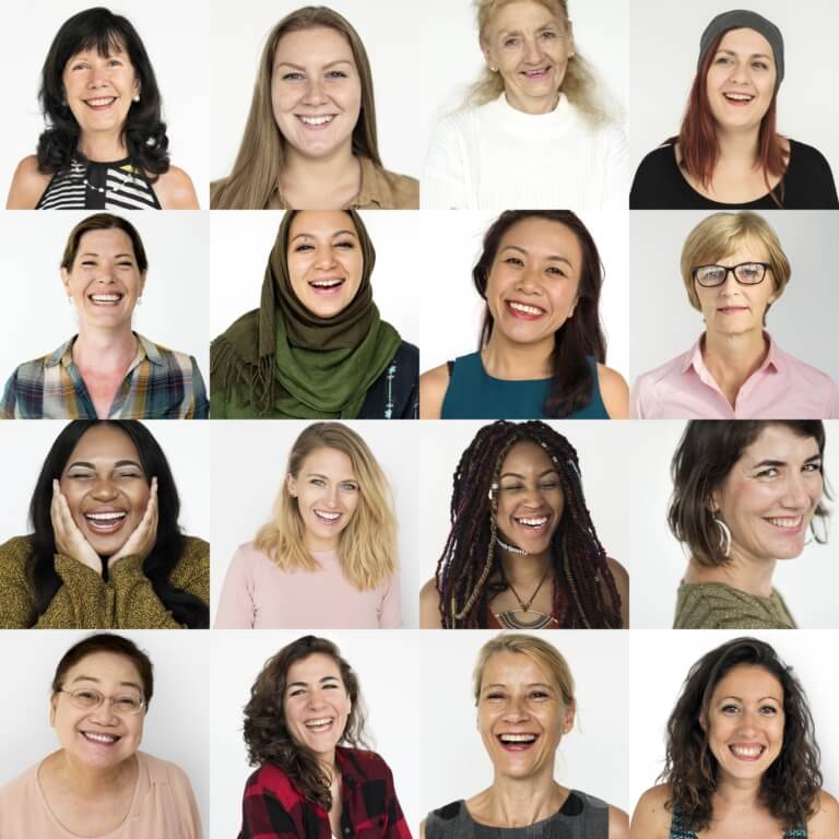 A bunch of mini head-shots of smiling women all in one image