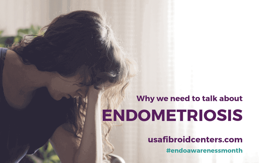 A woman with her head in her hand next to the words Why We Need to Talk About Endometriosis.