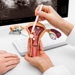 doctor showing where pedunculated fibroids are located