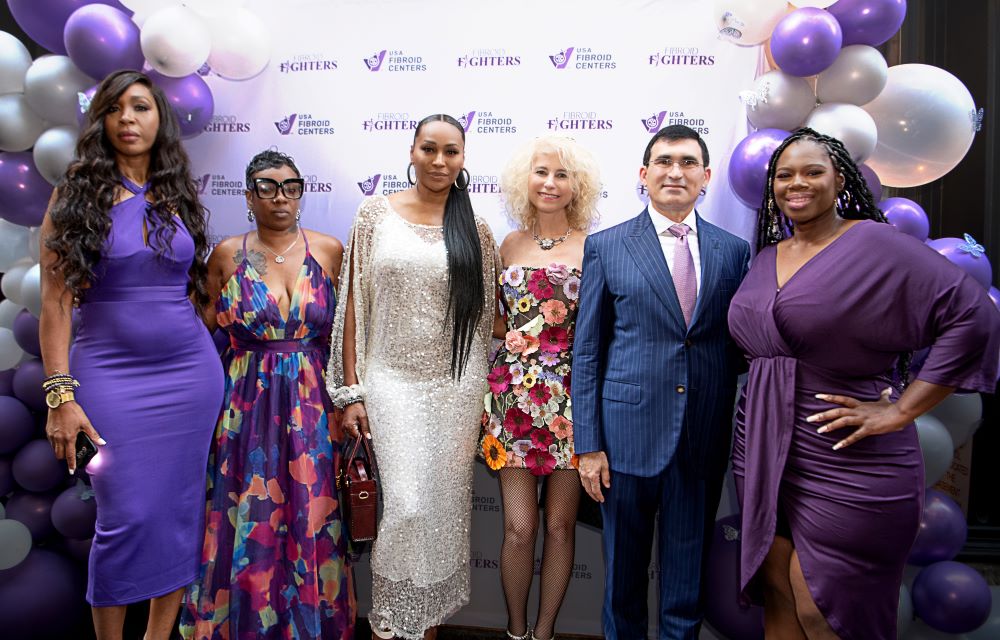 (L-R) Malorie Bailey, Coach Ella Destiny, Cynthia Bailey, Dr. Flora Katsnelson, Dr. Yan Katsnelson, and Eugenia Buie at the 50 Shades of Purple Fibroid Awareness event in NYC.