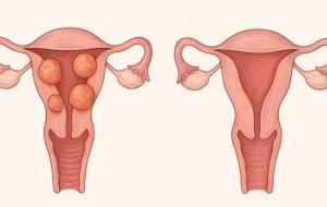 Uterus showing fibroids before and after removal