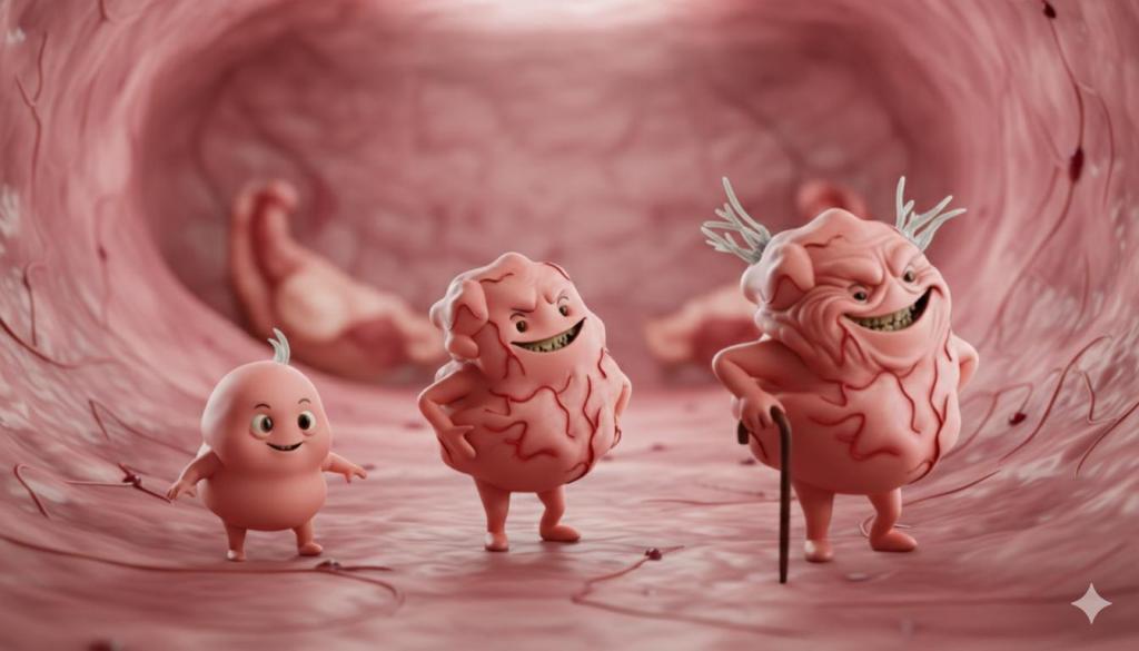 Does The Age Of Fibroids Impact Symptoms? 5 Fibroids can grow in size over a period of time. the image shows the increase in age and size of Filbert the fibroid.