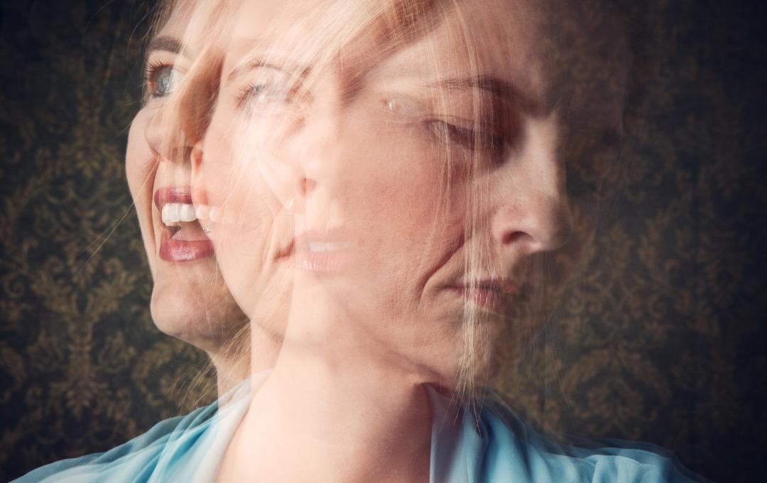 Complications Of High Estrogen Levels 2 A woman with different phases of mood swings and brain fog.