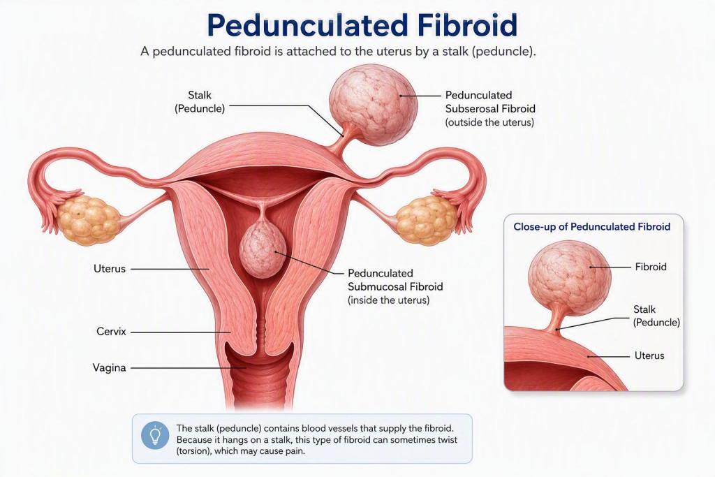 What Is A Pedunculated Fibroid? 2 diagram of Pedunculated Fibroid